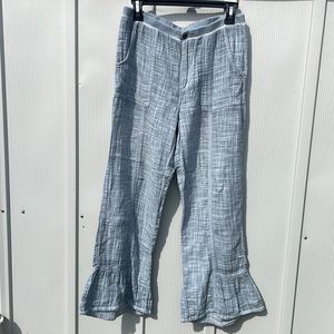 Soft Surroundings Raleigh Cotton Gauze Wide Ruffled Hem Sz Petite Small Wide Leg